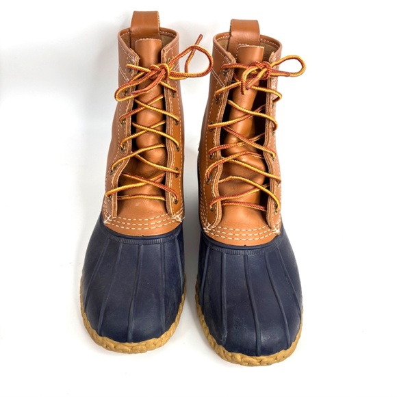 VTG LL Bean Boots Womens 8 "D M" Brown Leather Duck Boots Made in Maine 90s/00s - Picture 1 of 8